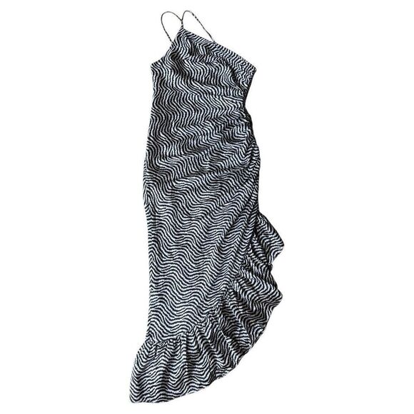 Cinq Sept Christel Silk Side Ruched Ruffled Midi Dress Size XS/0 - Picture 6 of 10